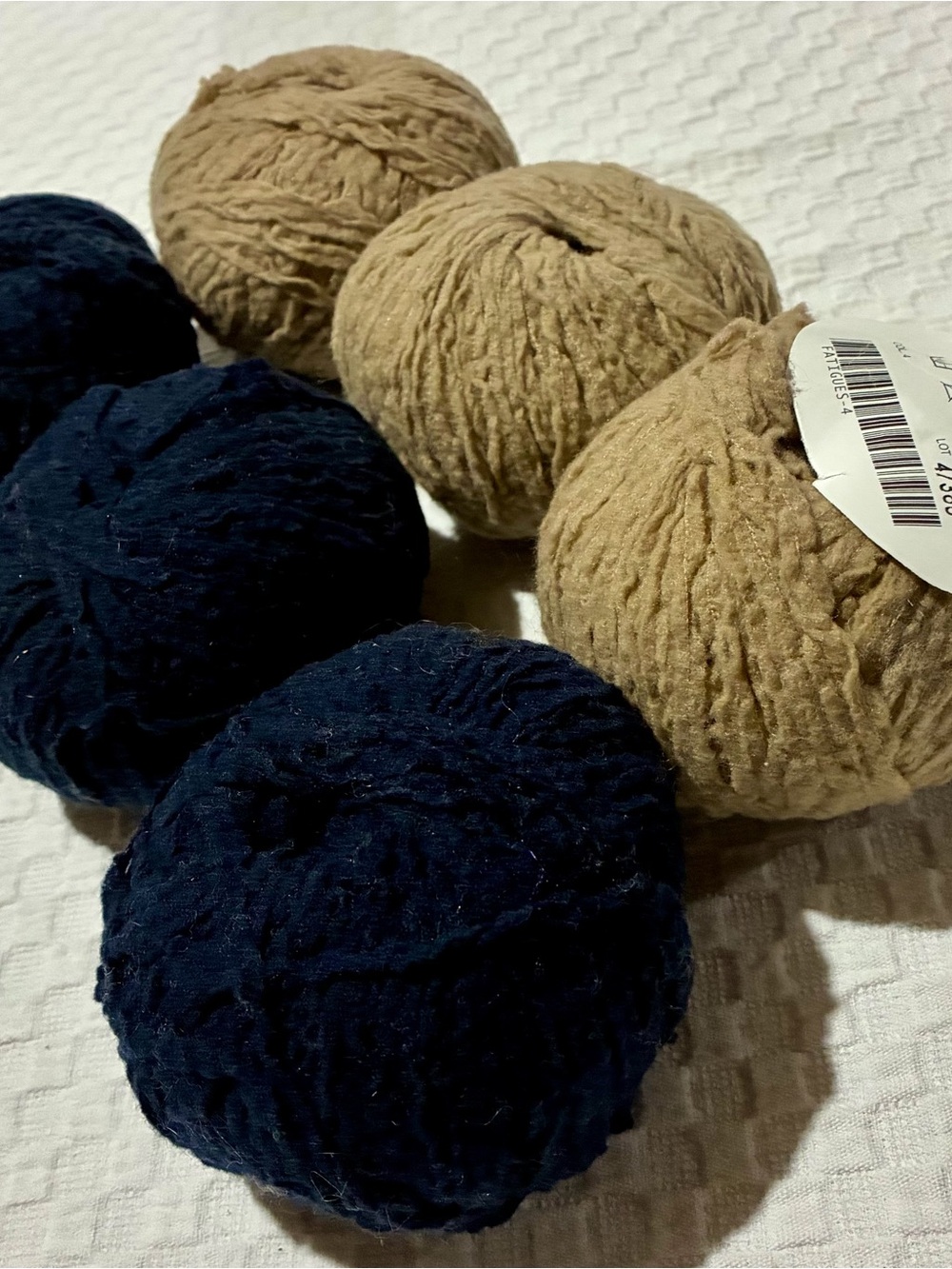Trendsetter Yarn Lot of 6 Skeins Navy and Tan Wool Blend